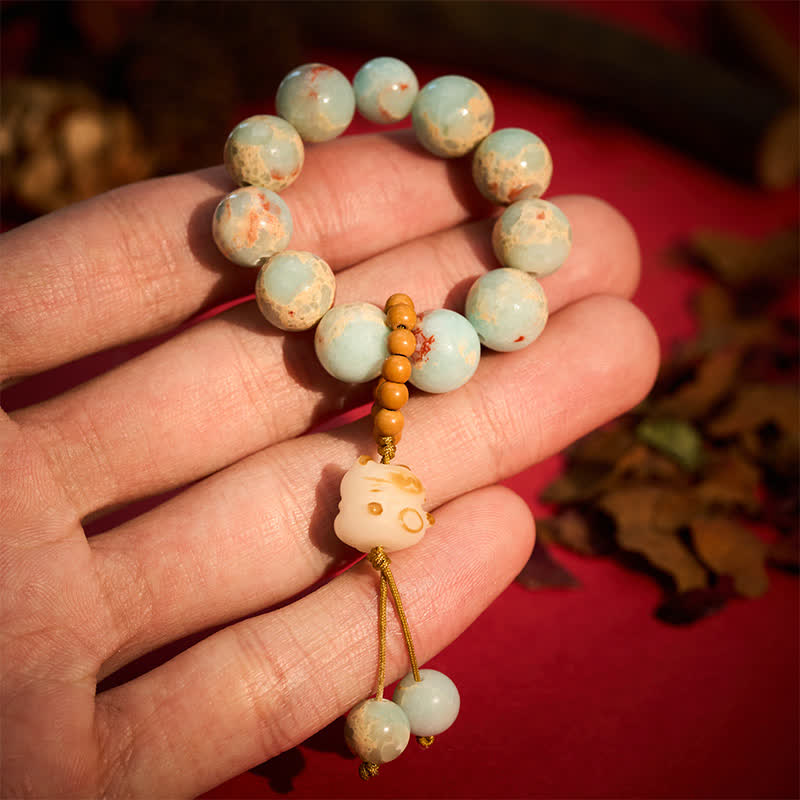 Buddha Stones Shoushan-Stein, mit Holzkohle gegrillte Katzenglücksperlen, taktile Meditationsdekorationen - 8 mm - Shoushan-Stein (Positive ♥ Harmonie) - image 0
