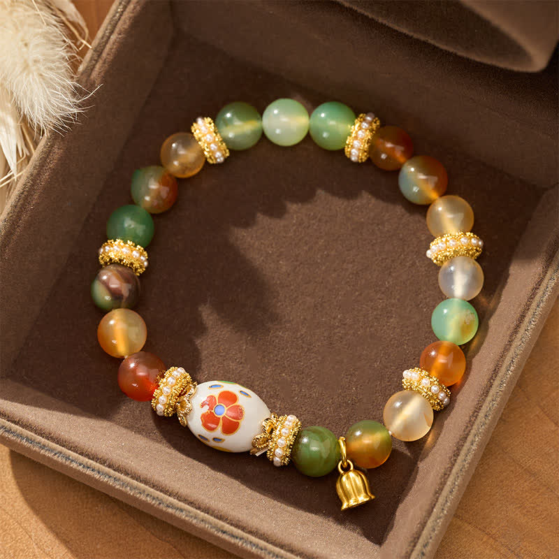 Buddha Stones Natürlicher Pfauenachat-Keramik-Fassperlen-Lotusanhänger, Selbstvertrauens-Rundperlen-Armband - image 3