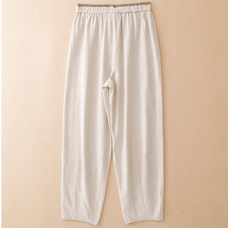 Buddha Stones Lässige, minimalistische Sommerhose mit Kordelzug, einfarbig, knöchellang, Damenhose mit schmal zulaufendem Bein und Tasche - image 1
