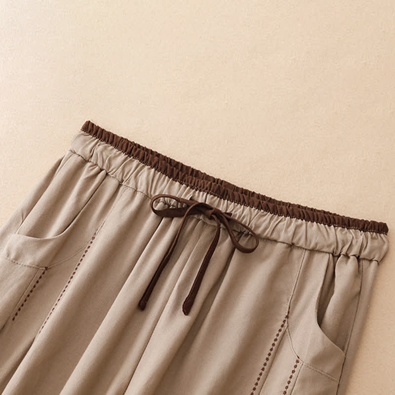 Buddha Stones Lässige, minimalistische Sommerhose mit Kordelzug, einfarbig, knöchellang, Damenhose mit schmal zulaufendem Bein und Tasche - image 10