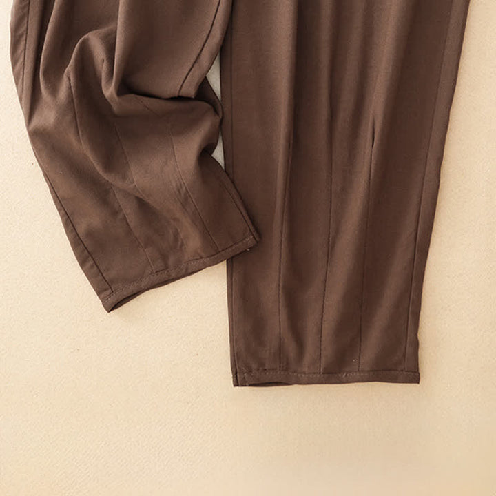 Buddha Stones Lässige, minimalistische Sommerhose mit Kordelzug, einfarbig, knöchellang, Damenhose mit schmal zulaufendem Bein und Tasche - image 20