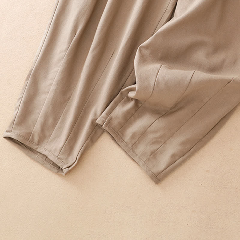 Buddha Stones Lässige, minimalistische Sommerhose mit Kordelzug, einfarbig, knöchellang, Damenhose mit schmal zulaufendem Bein und Tasche - image 13