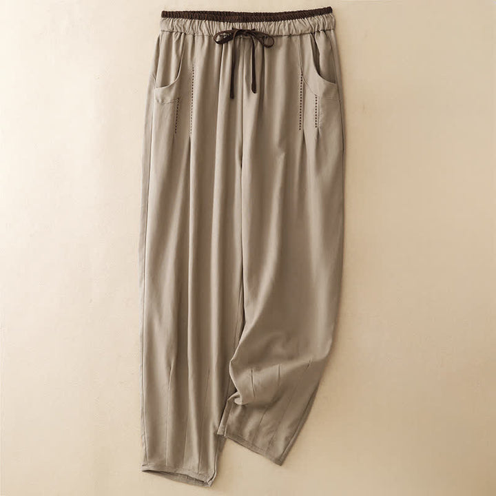 Buddha Stones Lässige, minimalistische Sommerhose mit Kordelzug, einfarbig, knöchellang, Damenhose mit schmal zulaufendem Bein und Tasche - Bräunen - US8-10, UK/AU12-14, EU40-42 (2XL) - image 9