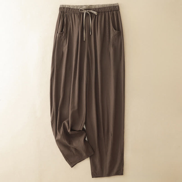 Buddha Stones Lässige, minimalistische Sommerhose mit Kordelzug, einfarbig, knöchellang, Damenhose mit schmal zulaufendem Bein und Tasche - Sienna - US8-10, UK/AU12-14, EU40-42 (2XL) - image 14