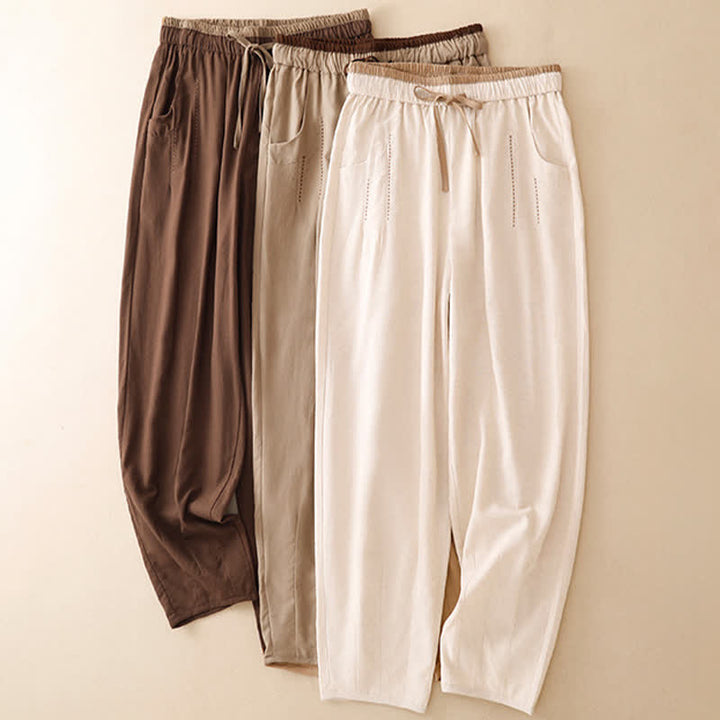 Buddha Stones Lässige, minimalistische Sommerhose mit Kordelzug, einfarbig, knöchellang, Damenhose mit schmal zulaufendem Bein und Tasche - image 22
