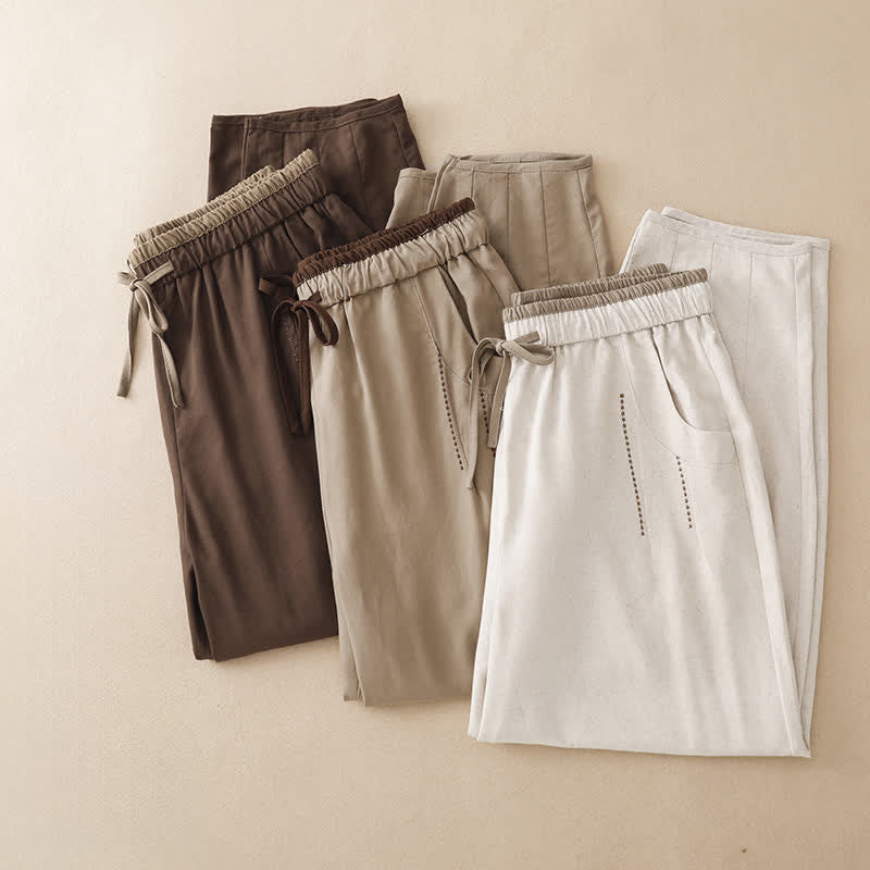 Buddha Stones Lässige, minimalistische Sommerhose mit Kordelzug, einfarbig, knöchellang, Damenhose mit schmal zulaufendem Bein und Tasche - image 23