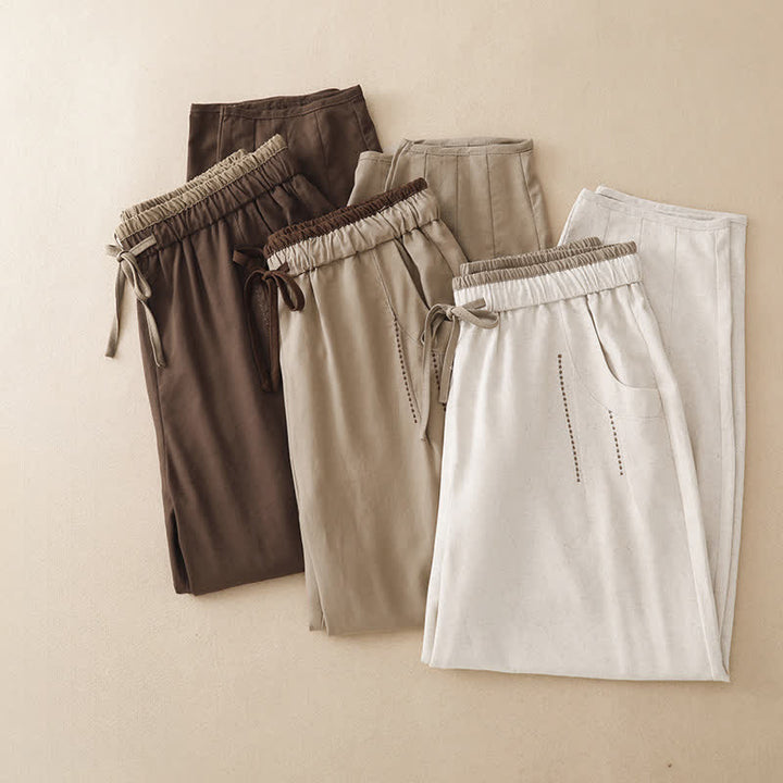 Buddha Stones Lässige, minimalistische Sommerhose mit Kordelzug, einfarbig, knöchellang, Damenhose mit schmal zulaufendem Bein und Tasche - image 23