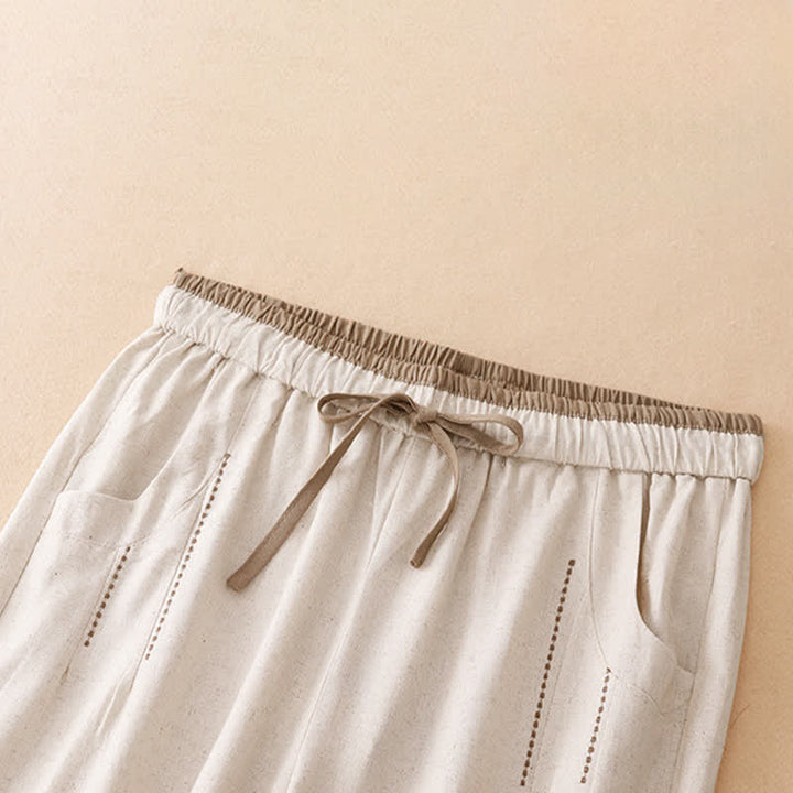 Buddha Stones Lässige, minimalistische Sommerhose mit Kordelzug, einfarbig, knöchellang, Damenhose mit schmal zulaufendem Bein und Tasche - image 2