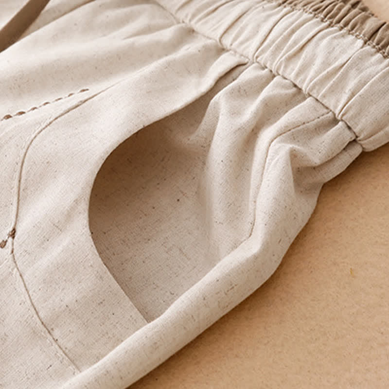 Buddha Stones Lässige, minimalistische Sommerhose mit Kordelzug, einfarbig, knöchellang, Damenhose mit schmal zulaufendem Bein und Tasche - image 4