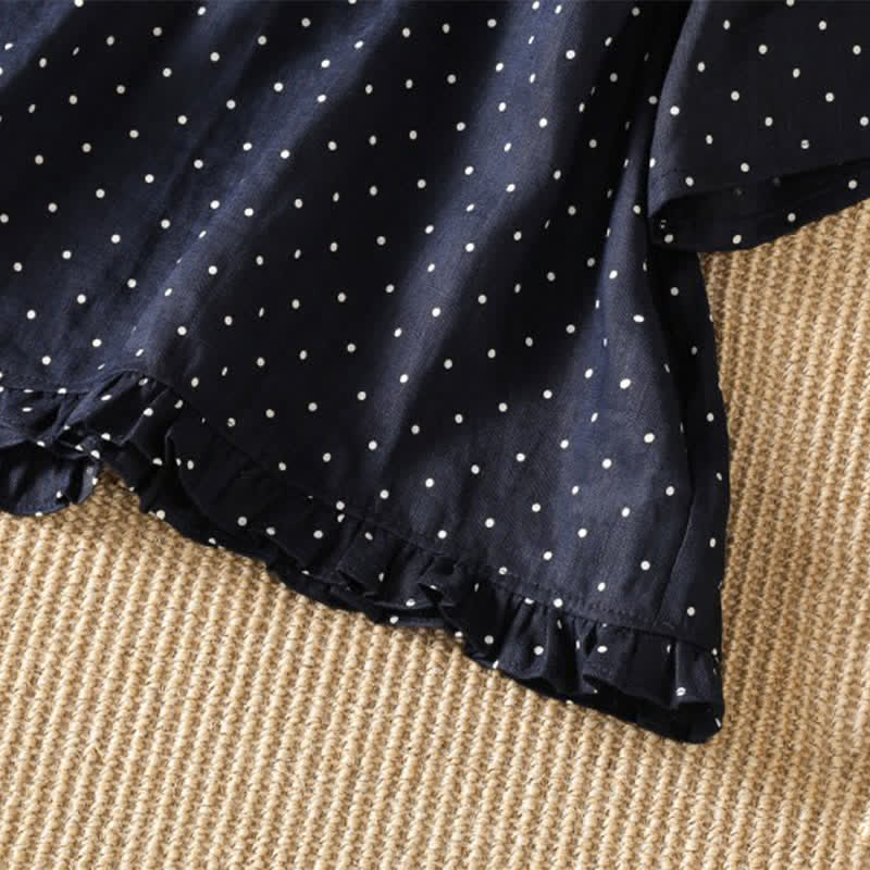 Buddha Stones Lässiges Sommer-T-Shirt mit Polka-Dots und Rüschensaum, Kurzarm, für Damen - image 9