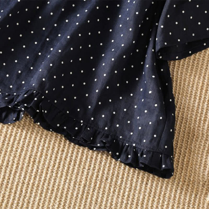 Buddha Stones Lässiges Sommer-T-Shirt mit Polka-Dots und Rüschensaum, Kurzarm, für Damen - image 9