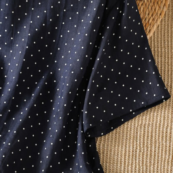 Buddha Stones Lässiges Sommer-T-Shirt mit Polka-Dots und Rüschensaum, Kurzarm, für Damen - image 10