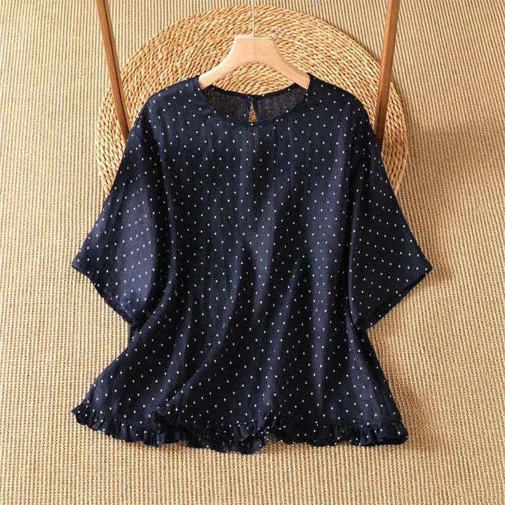 Buddha Stones Lässiges Sommer-T-Shirt mit Polka-Dots und Rüschensaum, Kurzarm, für Damen - Mitternachtsblau - US8-10, UK/AU12-14, EU40-42 (2XL) - image 5