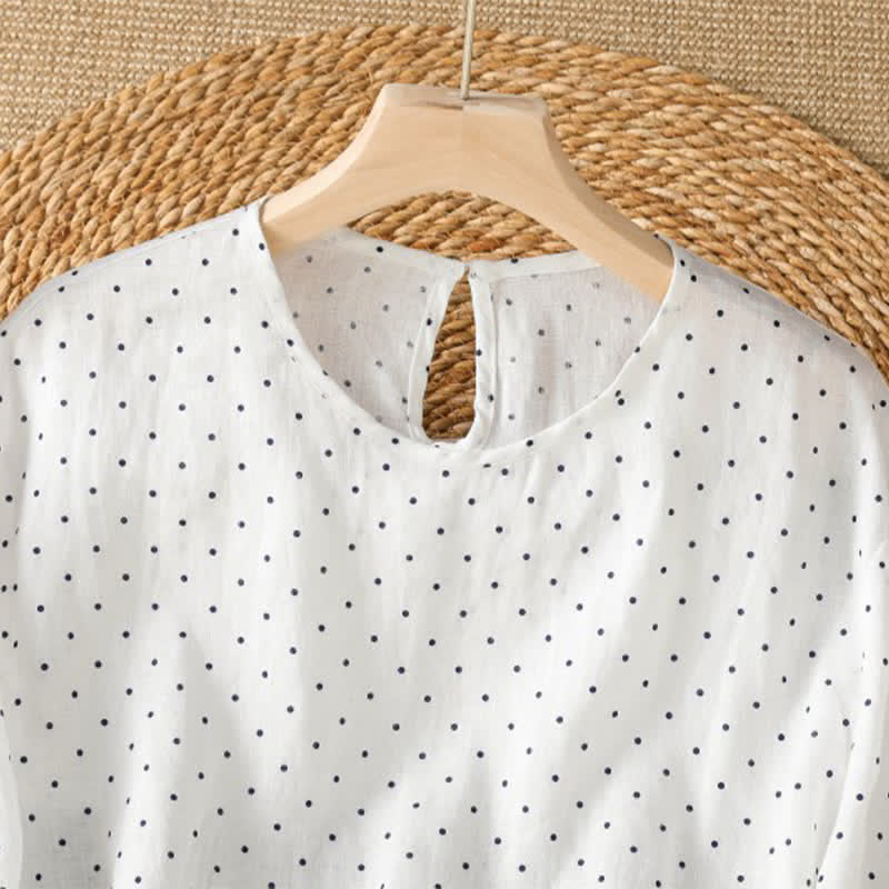 Buddha Stones Lässiges Sommer-T-Shirt mit Polka-Dots und Rüschensaum, Kurzarm, für Damen - image 13