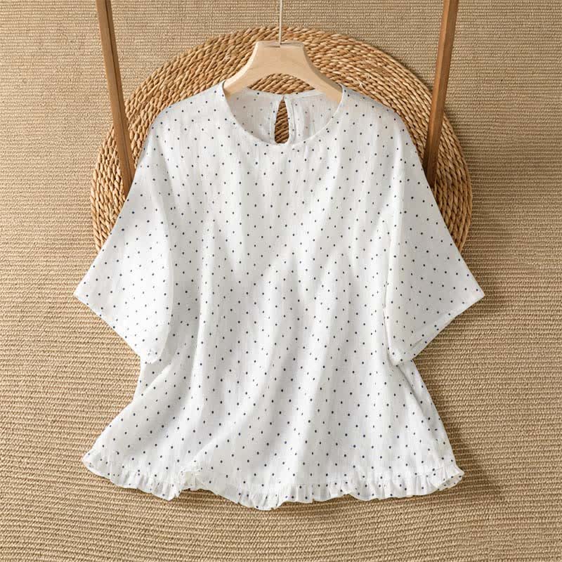 Buddha Stones Lässiges Sommer-T-Shirt mit Polka-Dots und Rüschensaum, Kurzarm, für Damen - Weiß - US8-10, UK/AU12-14, EU40-42 (2XL) - image 11