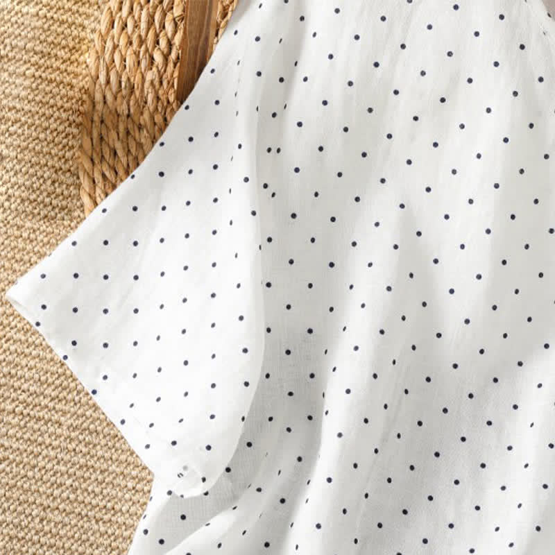 Buddha Stones Lässiges Sommer-T-Shirt mit Polka-Dots und Rüschensaum, Kurzarm, für Damen - image 14