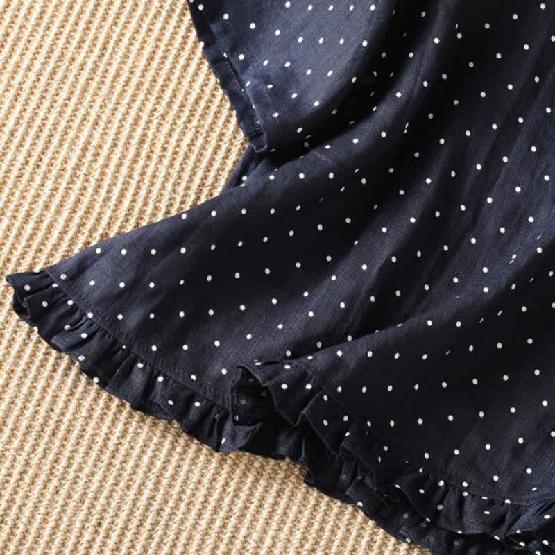Buddha Stones Lässiges Sommer-T-Shirt mit Polka-Dots und Rüschensaum, Kurzarm, für Damen - image 8