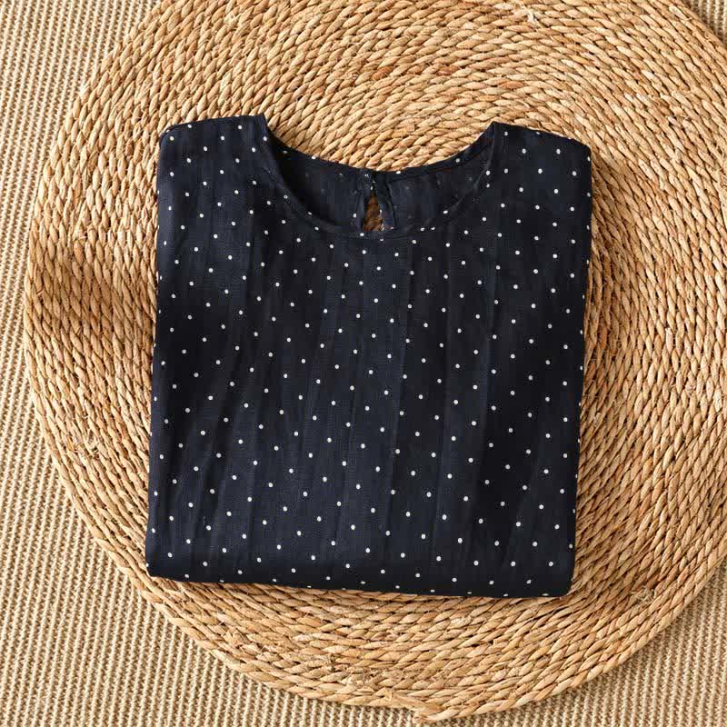 Buddha Stones Lässiges Sommer-T-Shirt mit Polka-Dots und Rüschensaum, Kurzarm, für Damen - image 6