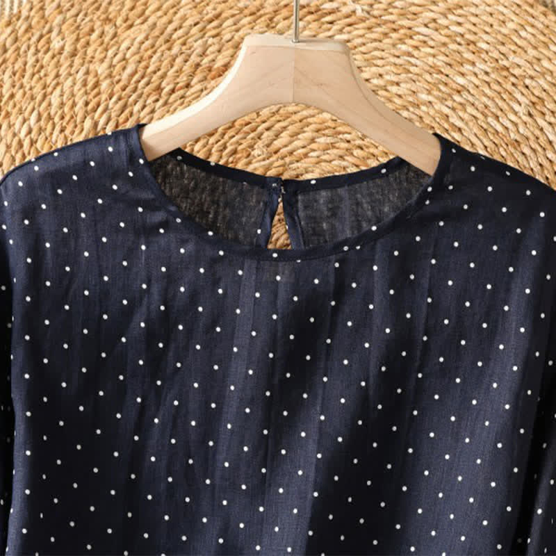 Buddha Stones Lässiges Sommer-T-Shirt mit Polka-Dots und Rüschensaum, Kurzarm, für Damen - image 7