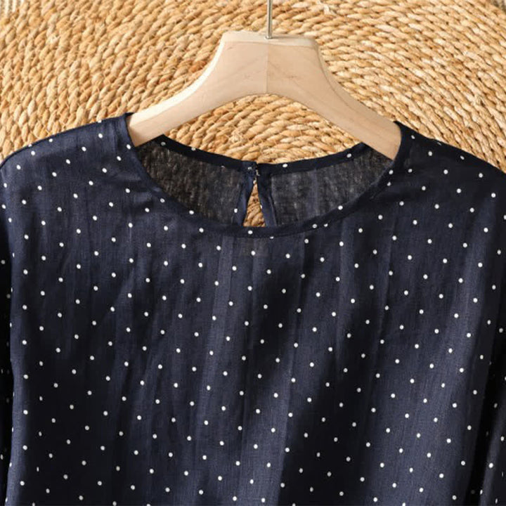 Buddha Stones Lässiges Sommer-T-Shirt mit Polka-Dots und Rüschensaum, Kurzarm, für Damen - image 7