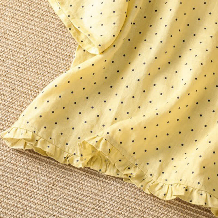 Buddha Stones Lässiges Sommer-T-Shirt mit Polka-Dots und Rüschensaum, Kurzarm, für Damen - image 3