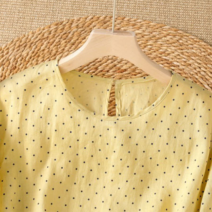 Buddha Stones Lässiges Sommer-T-Shirt mit Polka-Dots und Rüschensaum, Kurzarm, für Damen - image 2