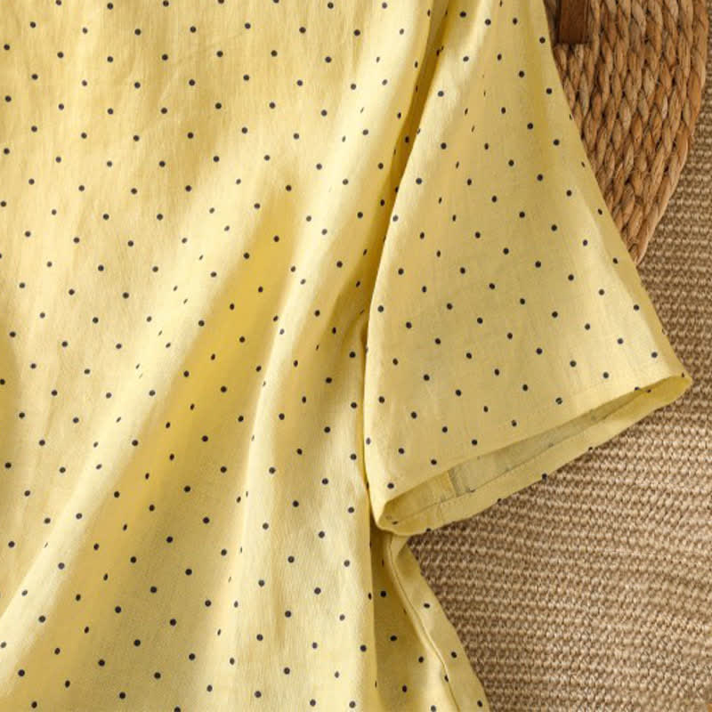 Buddha Stones Lässiges Sommer-T-Shirt mit Polka-Dots und Rüschensaum, Kurzarm, für Damen - image 4