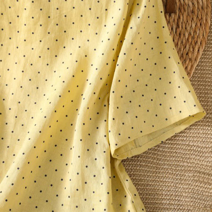 Buddha Stones Lässiges Sommer-T-Shirt mit Polka-Dots und Rüschensaum, Kurzarm, für Damen - image 4