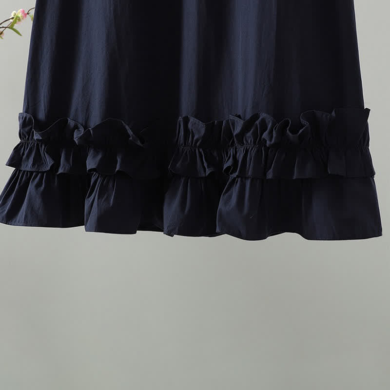 Buddha Stones Sommerliches, lässiges, minimalistisches, einfarbiges Kurzarmkleid mit Rüschensaum für Damen - image 4