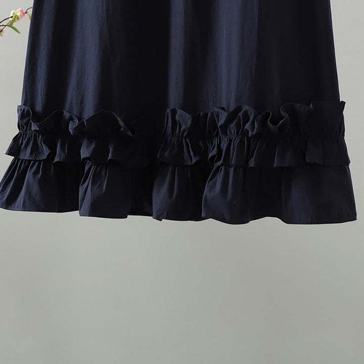 Buddha Stones Sommerliches, lässiges, minimalistisches, einfarbiges Kurzarmkleid mit Rüschensaum für Damen - image 4