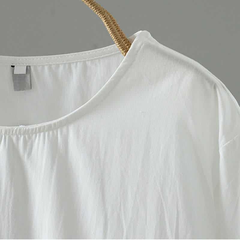 Buddha Stones Sommerliches, lässiges, minimalistisches, einfarbiges Kurzarmkleid mit Rüschensaum für Damen - image 10
