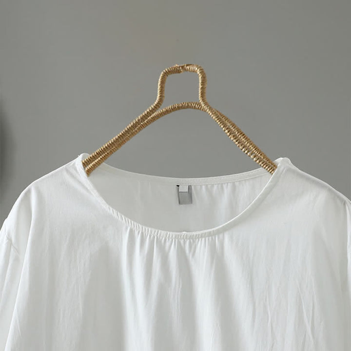 Buddha Stones Sommerliches, lässiges, minimalistisches, einfarbiges Kurzarmkleid mit Rüschensaum für Damen - image 8