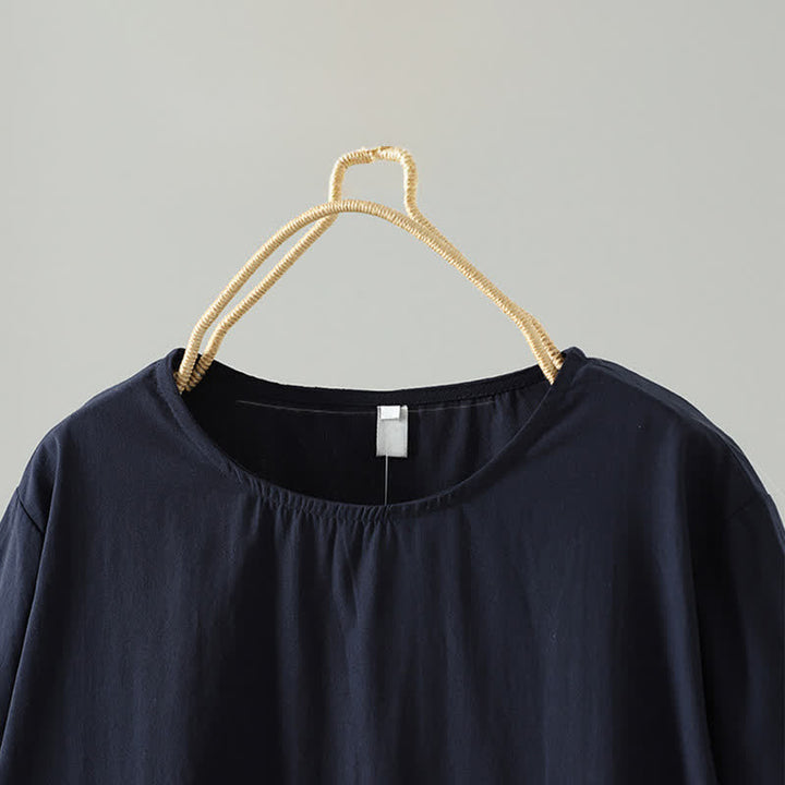Buddha Stones Sommerliches, lässiges, minimalistisches, einfarbiges Kurzarmkleid mit Rüschensaum für Damen - image 2