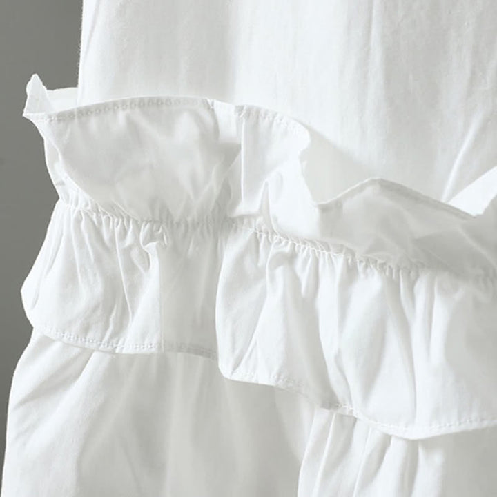 Buddha Stones Sommerliches, lässiges, minimalistisches, einfarbiges Kurzarmkleid mit Rüschensaum für Damen - image 13
