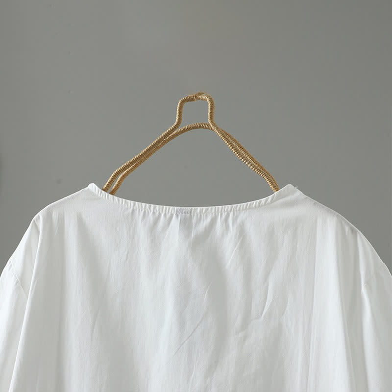 Buddha Stones Sommerliches, lässiges, minimalistisches, einfarbiges Kurzarmkleid mit Rüschensaum für Damen - image 9