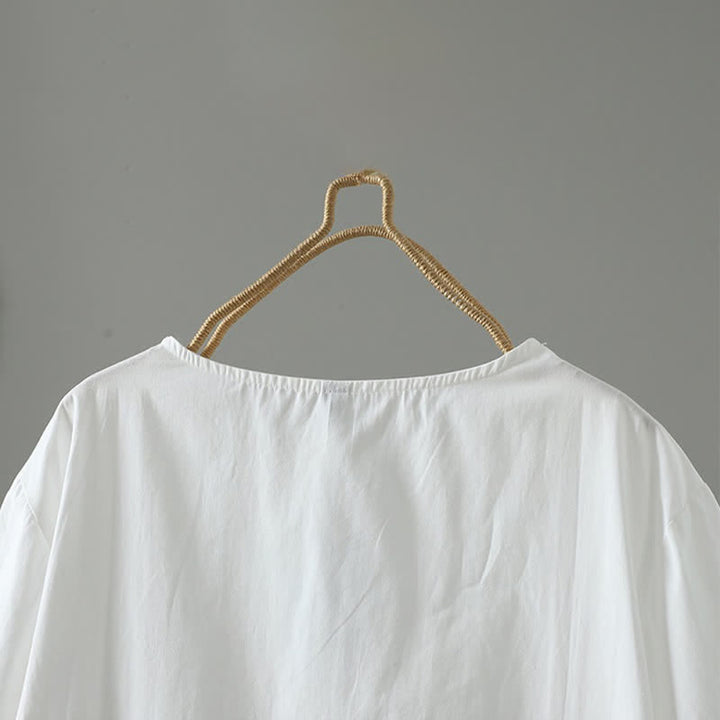 Buddha Stones Sommerliches, lässiges, minimalistisches, einfarbiges Kurzarmkleid mit Rüschensaum für Damen - image 9