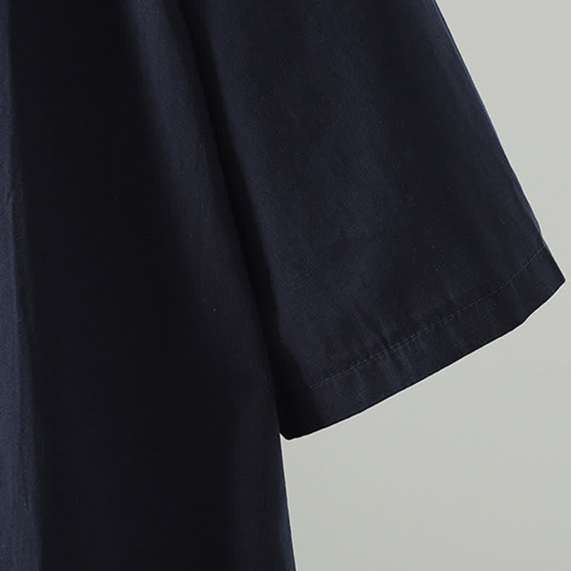 Buddha Stones Sommerliches, lässiges, minimalistisches, einfarbiges Kurzarmkleid mit Rüschensaum für Damen - image 3