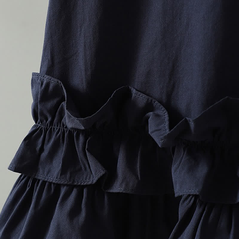 Buddha Stones Sommerliches, lässiges, minimalistisches, einfarbiges Kurzarmkleid mit Rüschensaum für Damen - image 5