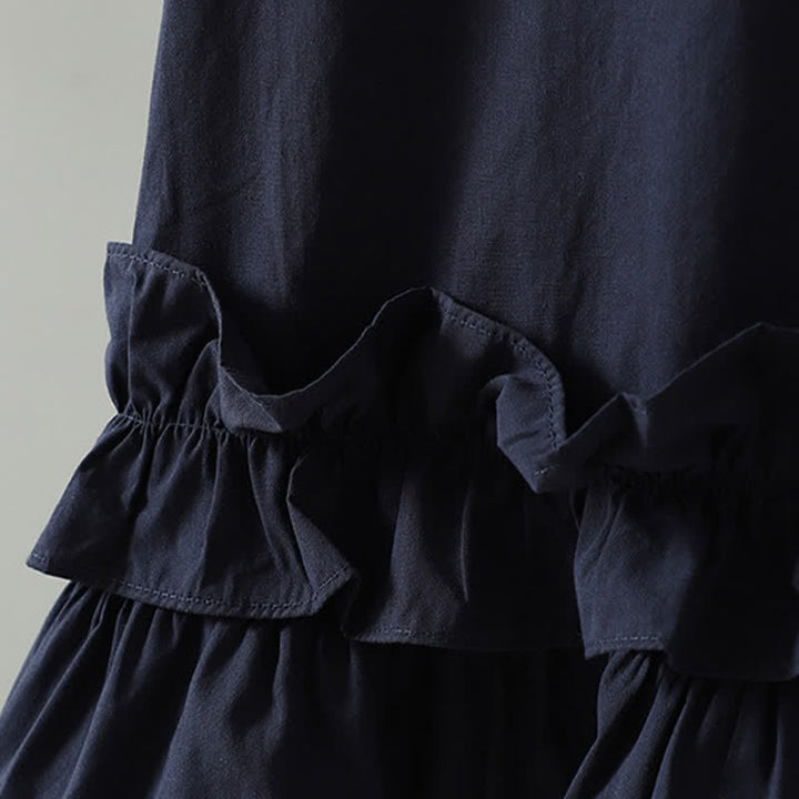 Buddha Stones Sommerliches, lässiges, minimalistisches, einfarbiges Kurzarmkleid mit Rüschensaum für Damen - image 5