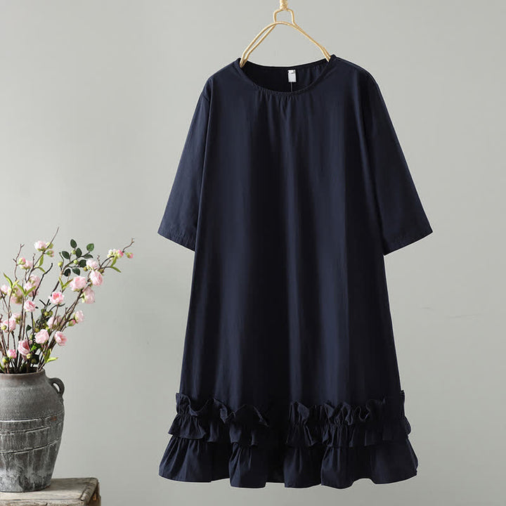 Buddha Stones Sommerliches, lässiges, minimalistisches, einfarbiges Kurzarmkleid mit Rüschensaum für Damen - Mitternachtsblau - US14, UK/AU18, EU46 (2XL) - image 1