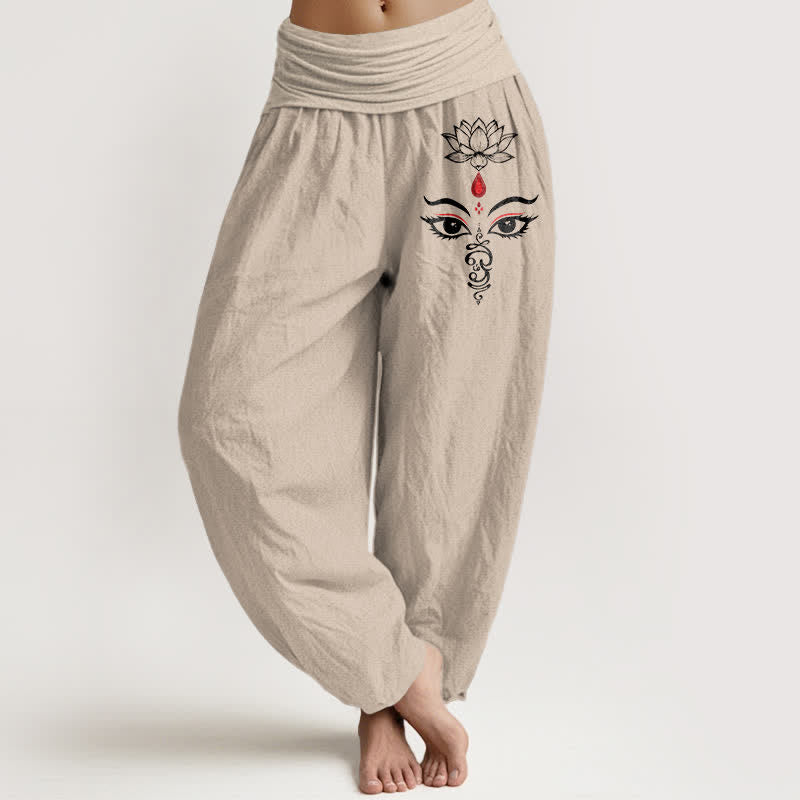 Buddha Stones Damen-Haremshose aus reiner Baumwolle mit weißem Lotusaugenmuster und elastischem Bund - Bräunen - US16, UK/AU20, EU48 (3XL) - image 11