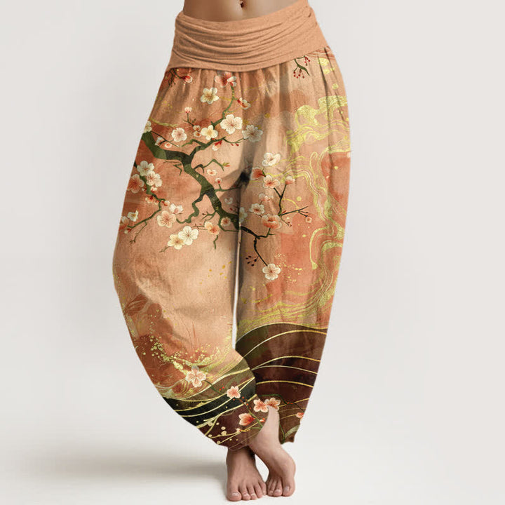 Buddha Stones Haremshose aus reiner Baumwolle mit Kirschblütenmuster und elastischem Bund - BurlyWood - US16, UK/AU20, EU48 (3XL) - image 0