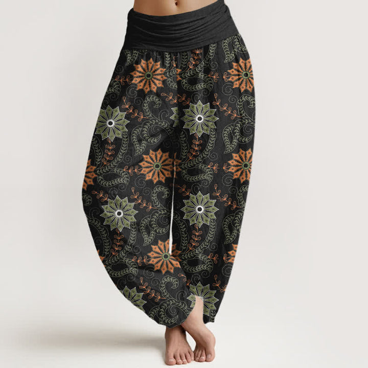 Buddha Stones Baumwoll-Haremshose mit böhmischem Mandala-Rankenmuster und elastischem Bund für Damen - Schwarz - US16, UK/AU20, EU48 (3XL) - image 0