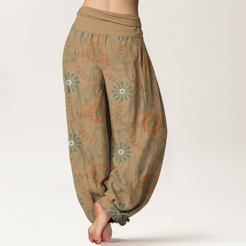 Buddha Stones Baumwoll-Haremshose mit böhmischem Mandala-Rankenmuster und elastischem Bund für Damen - image 7
