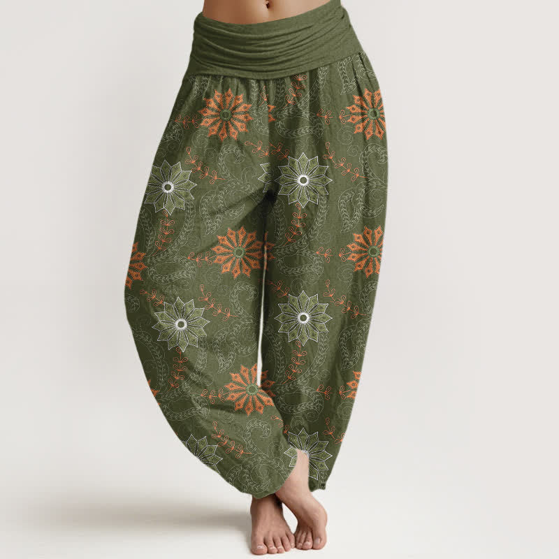 Buddha Stones Baumwoll-Haremshose mit böhmischem Mandala-Rankenmuster und elastischem Bund für Damen - Dunkelolivgrün - US16, UK/AU20, EU48 (3XL) - image 8