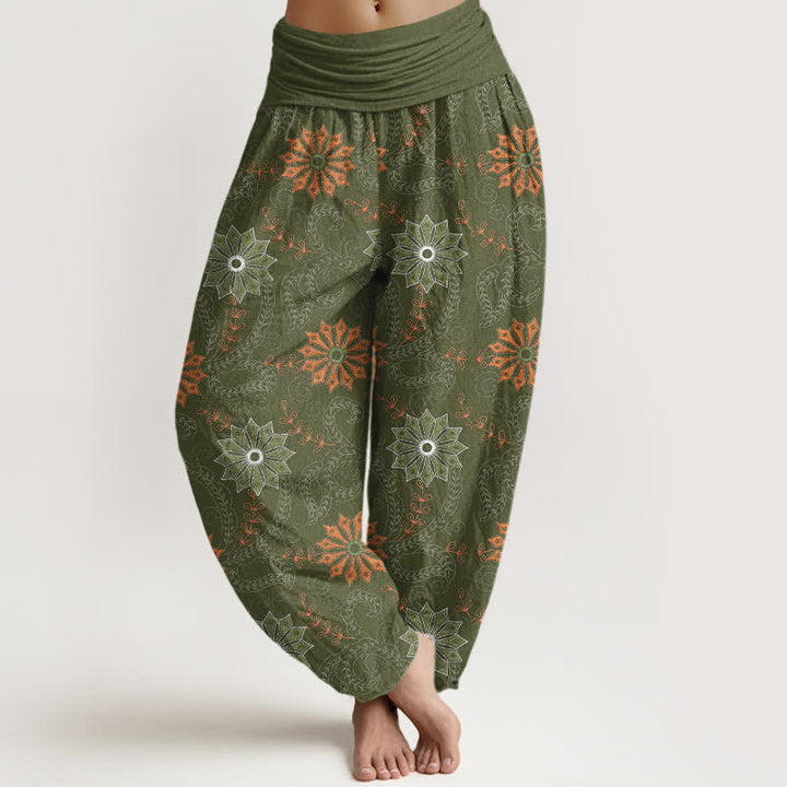 Buddha Stones Baumwoll-Haremshose mit böhmischem Mandala-Rankenmuster und elastischem Bund für Damen - Dunkelolivgrün - US16, UK/AU20, EU48 (3XL) - image 8