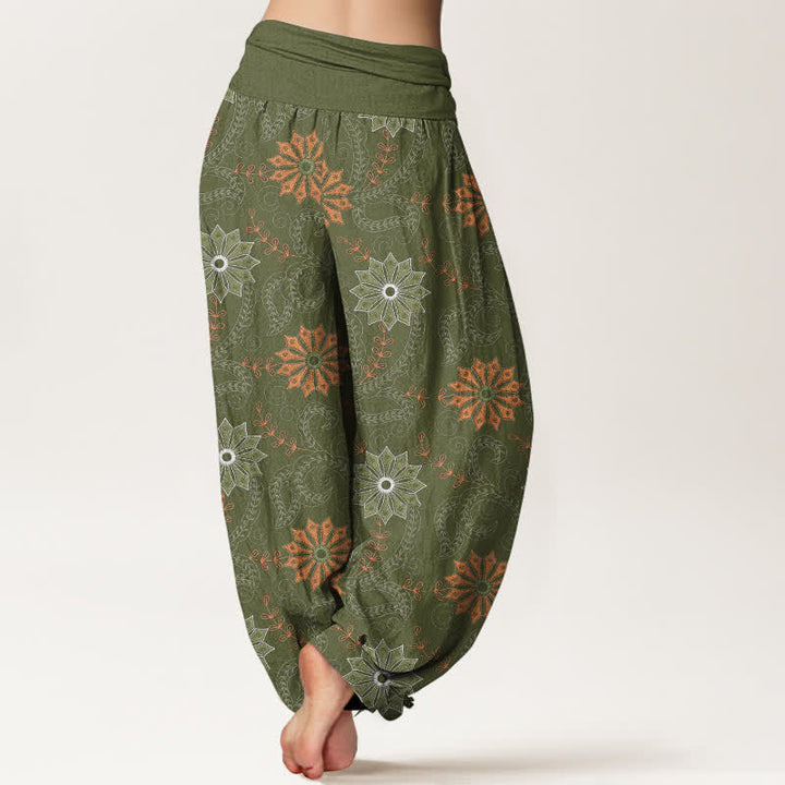 Buddha Stones Baumwoll-Haremshose mit böhmischem Mandala-Rankenmuster und elastischem Bund für Damen - image 10