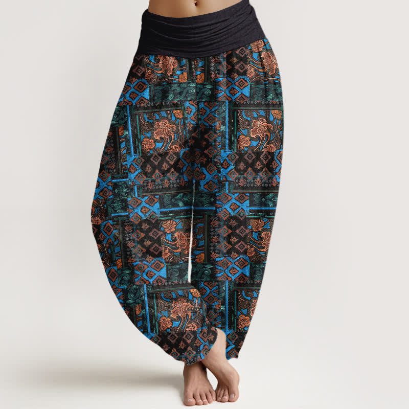 Buddha Stones Damen-Haremshose aus reiner Baumwolle mit geometrischem Bohème-Muster und elastischem Bund - Schwarz - US16, UK/AU20, EU48 (3XL) - image 0