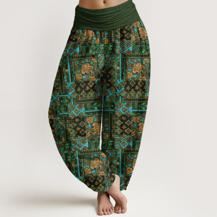 Buddha Stones Damen-Haremshose aus reiner Baumwolle mit geometrischem Bohème-Muster und elastischem Bund - Dunkelolivgrün - US16, UK/AU20, EU48 (3XL) - image 5
