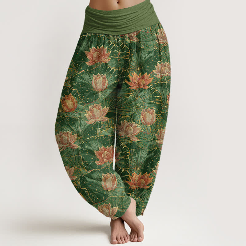 Buddha Stones Damen-Haremshose aus reiner Baumwolle mit Lotusblütenmuster und elastischem Bund - Waldgrün - US16, UK/AU20, EU48 (3XL) - image 8